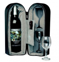His & Hers Dual Wine Glass Cups & Bottle Travel Carry Case